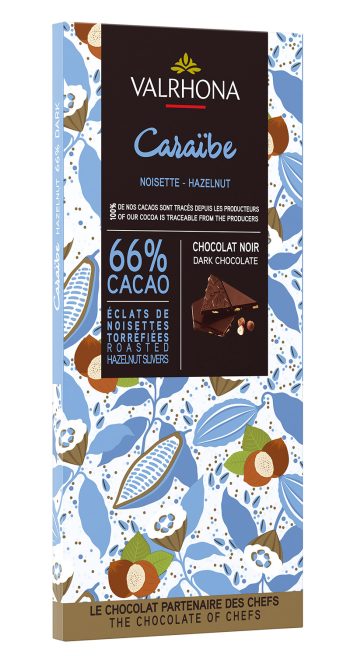 Valrhona Caraibe sarapuupähklitega 66% šokolaaditahvel, 85 g